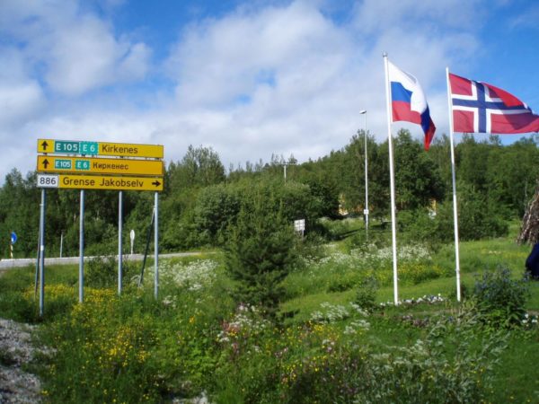 Traffic sign near Norway-Russia border