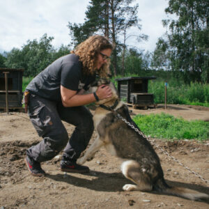 Woman with husky